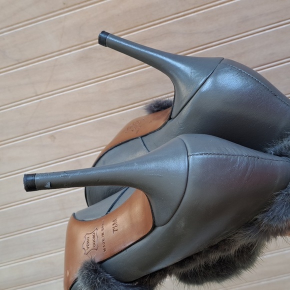 Donald J. Pliner Vero Quoio Pointy Toe Leather Mink Fur High Heel Ankle Boots - Picture 5 of 15